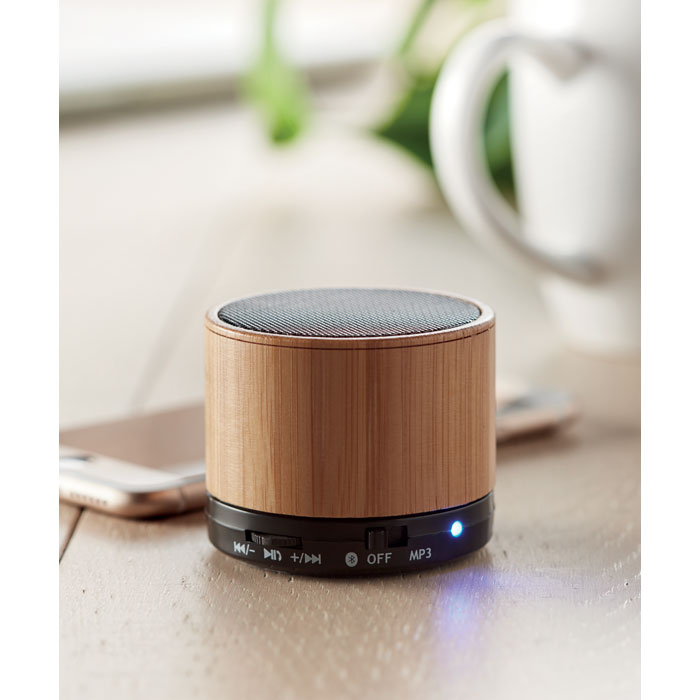 Speaker Wireless con Luce LED ROUND BAMBOO - immagine 5